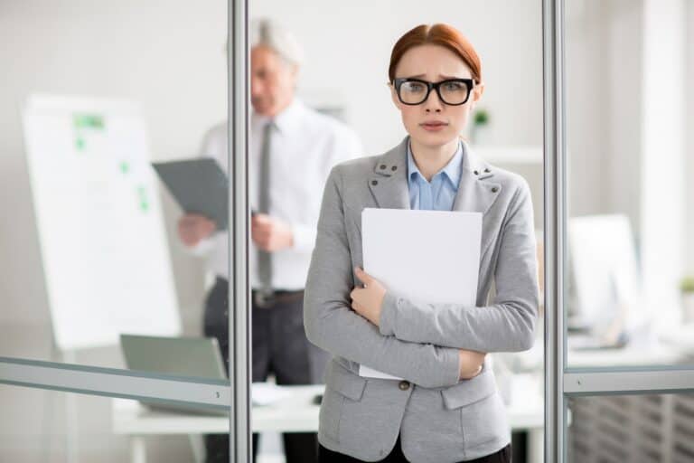 woman leaves bosses office after saying no