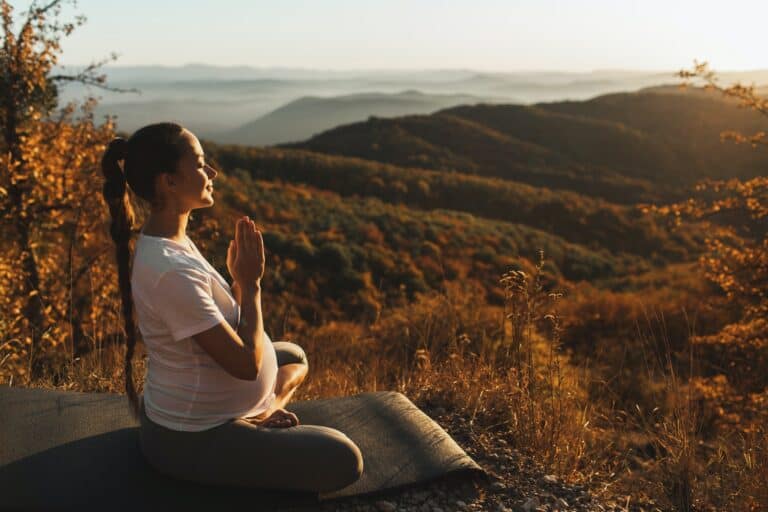 Spiritual and emotional concept of harmony with nature in maternity time. Pregnant woman